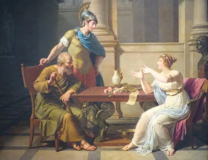 Aspasia (470 a.C. c. circa 428 a.C.) Nicola Andre Monsio. «Socrate in Aspasia». 1801
