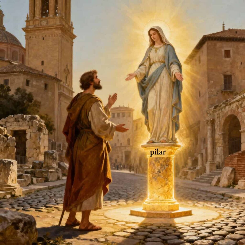 Rappresentazione della Madonna del Pilar che appare a San Giacomo