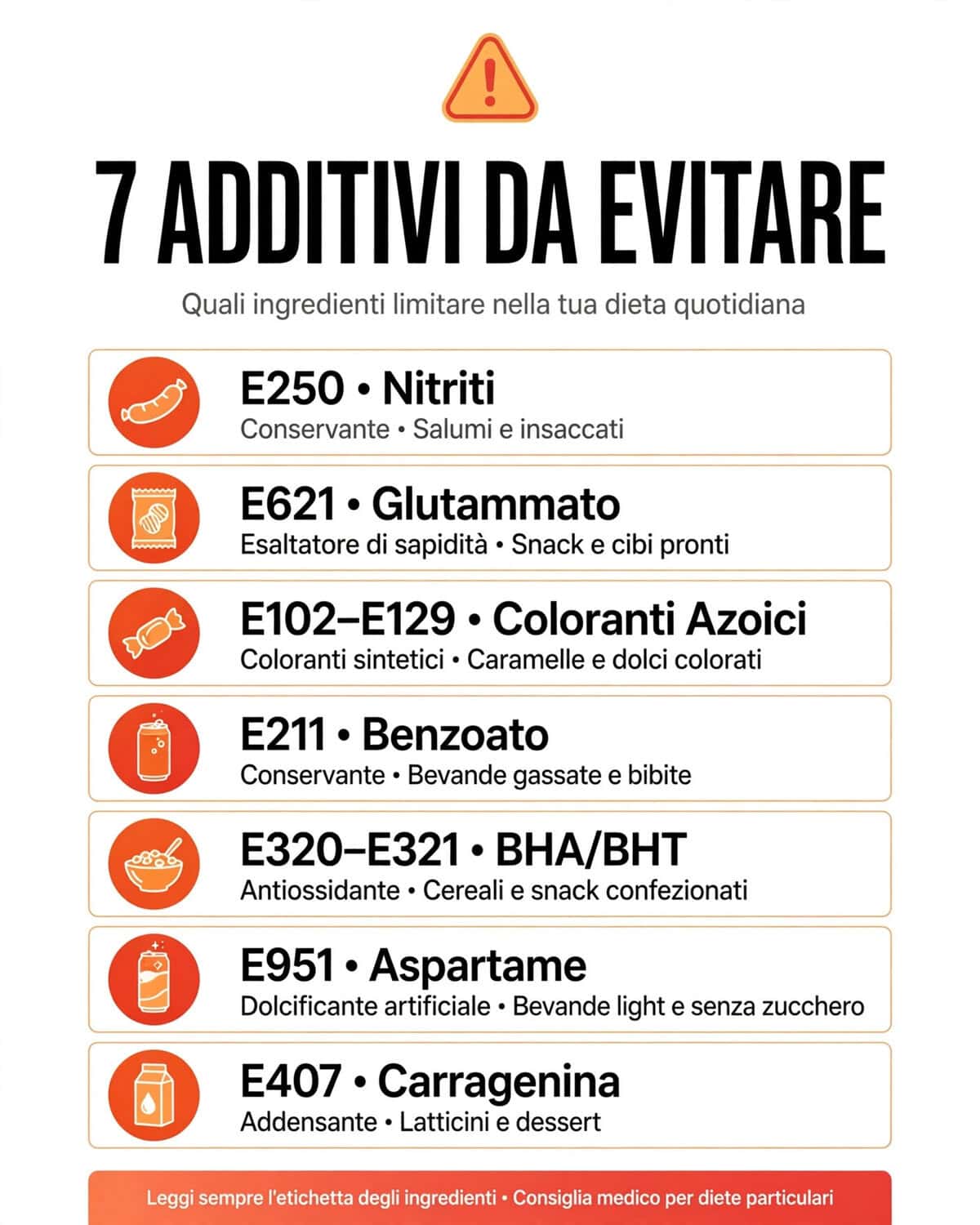 7 Additivi alimentari da evitare (e come leggerli in etichetta)