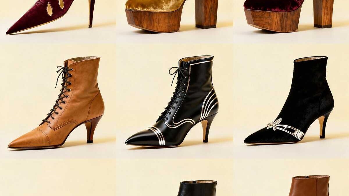 Scarpe femminili di lusso con tacchi alti, in velluto, pelle e tessuto satinato, perfette per occasioni eleganti e di moda. Design sofisticato e materiali di alta qualità.