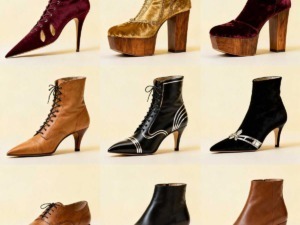 Scarpe femminili di lusso con tacchi alti, in velluto, pelle e tessuto satinato, perfette per occasioni eleganti e di moda. Design sofisticato e materiali di alta qualità.