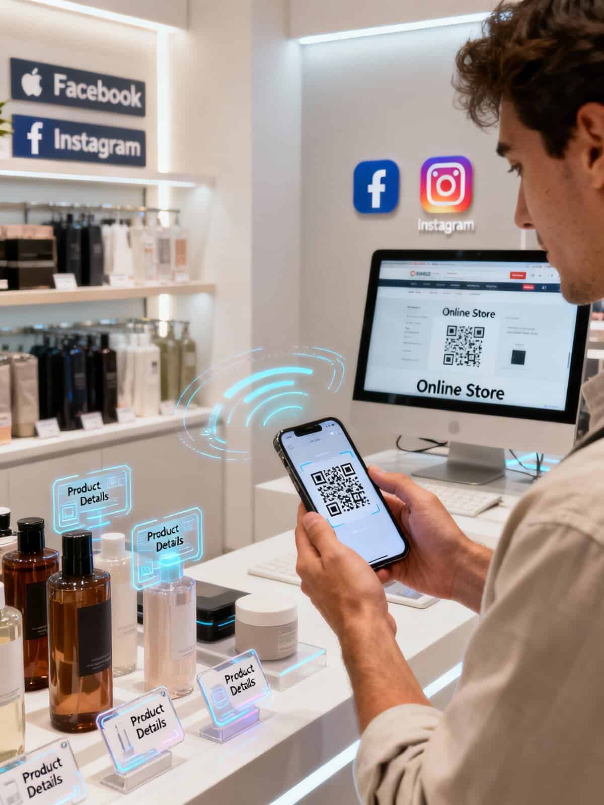 Perché aprire un e-commerce è sempre una scelta vincente. E-commerce: più visibili più clienti. QR code online shopping, digital marketing, social media integration, ecommerce, modern retail technology, online store, mobile commerce, digital payment, tech-savvy shopping, omnichannel retail.