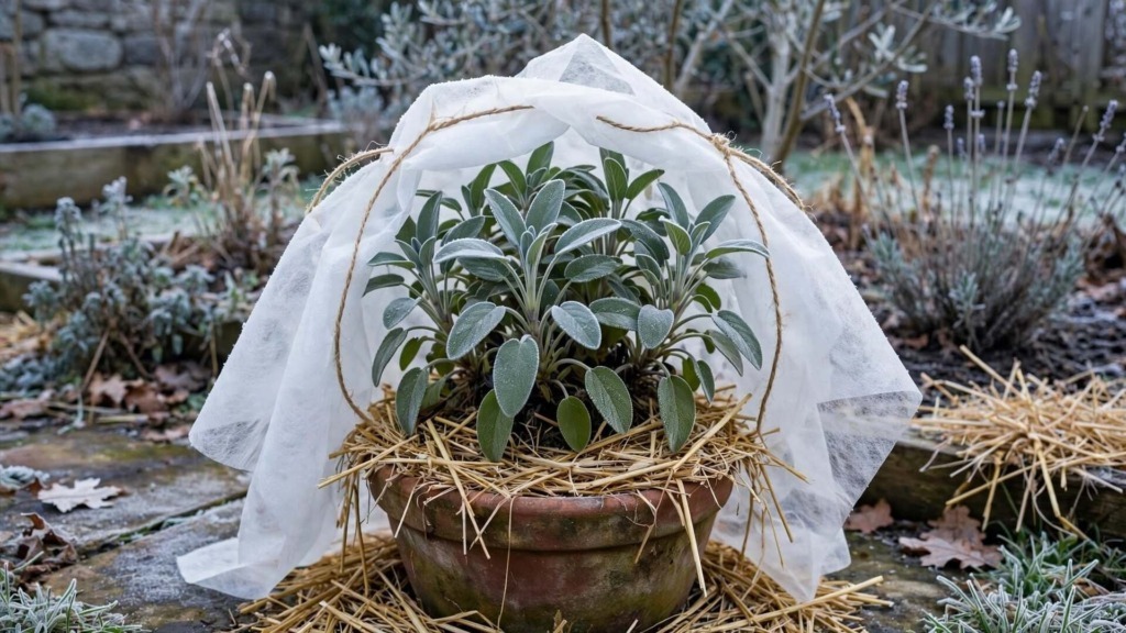 Coltivare la salvia in vaso di terracotta protetta dal gelo