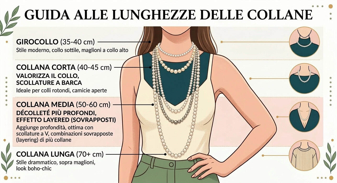 Collana di perle lunga e corta, perfetta per ogni stile e occasione, con consigli su come abbinarle e valorizzare il décolleté.