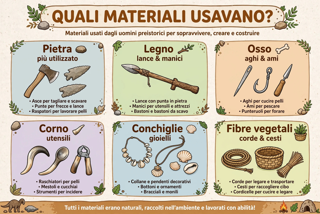 Come facevano gli strumenti gli uomini preistorici? materiali