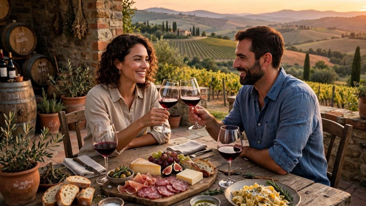 Degustazione in cantina toscana con tagliere di salumi e formaggi