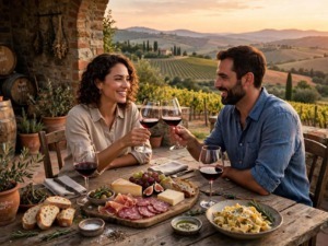 Degustazione in cantina toscana con tagliere di salumi e formaggi