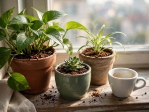 Fondi di caffè utilizzati nel terreno intorno alle piante