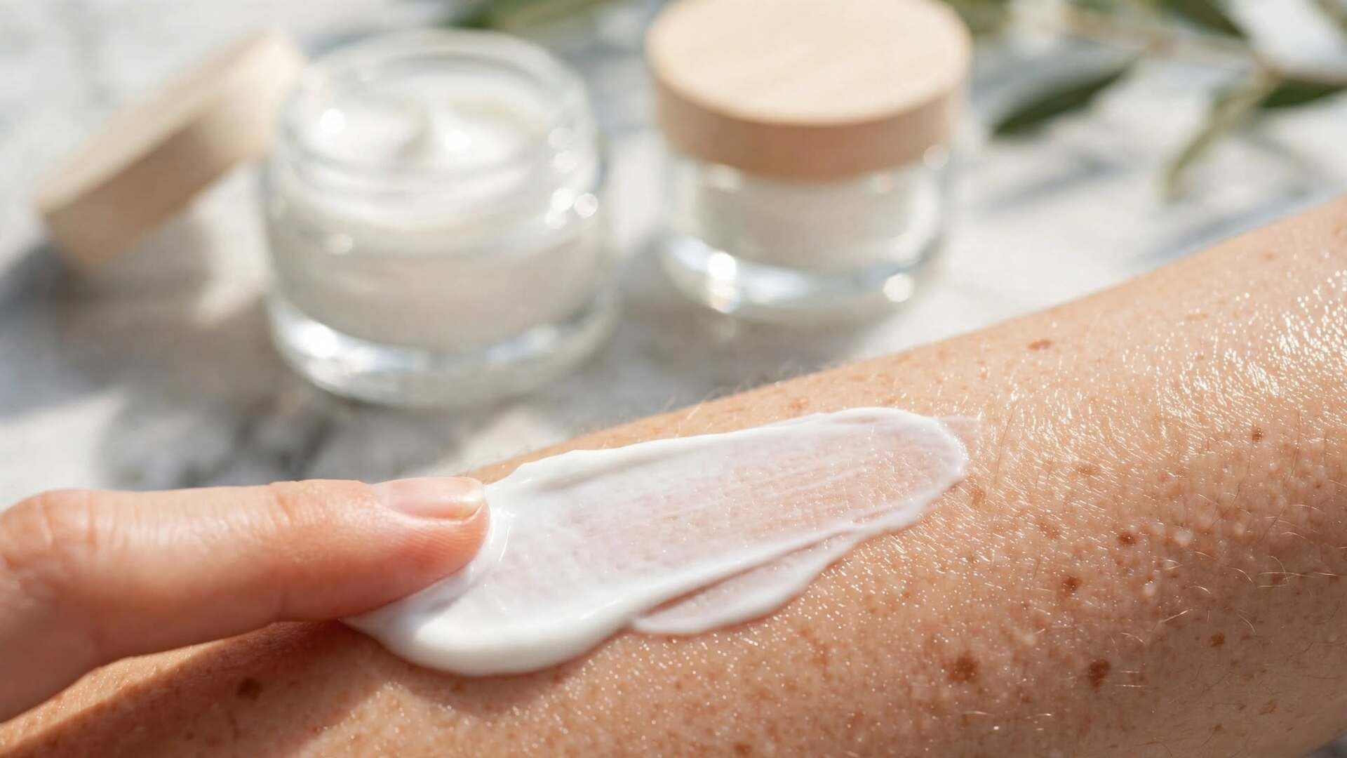 Crema idratante applicata sul viso per sigillare l'acido ialuronico