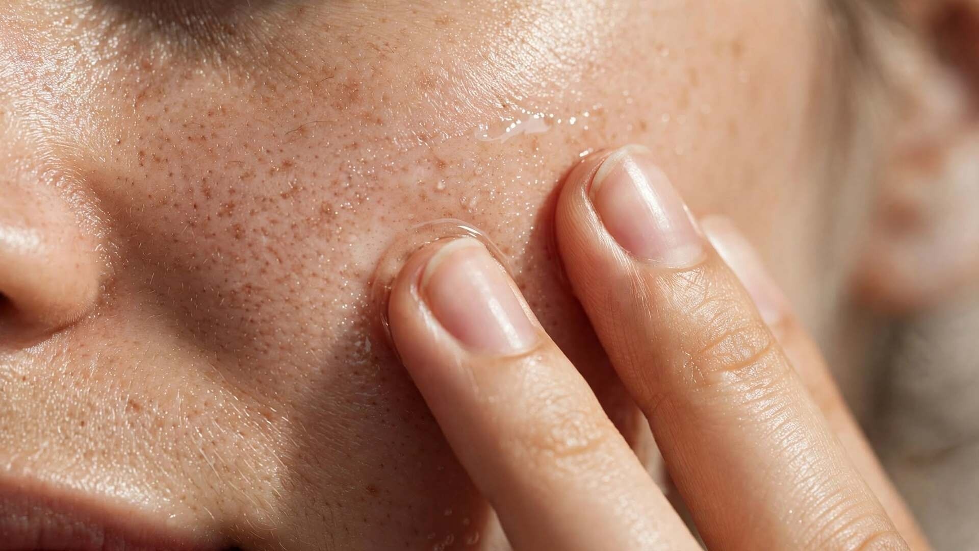 Applicazione delicata dell'acido ialuronico con i polpastrelli sul viso