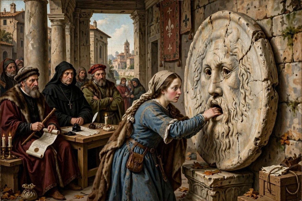 Bocca della Verità durante un antico processo a Roma