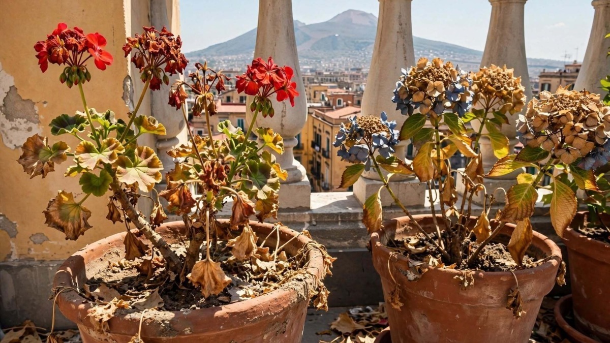 Piante bruciate dal caldo dopo l'estate