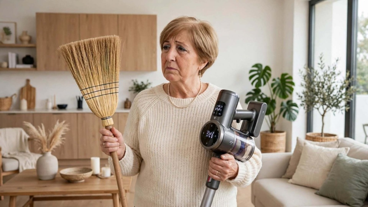 Scopa o aspirapolvere per pulire i pavimenti di casa