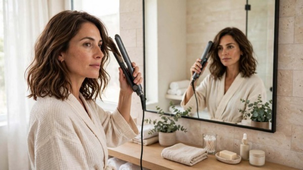 Come scegliere una piastra per capelli leggera e maneggevole 5 Donna che utilizza una piastra per capelli durante la piega
