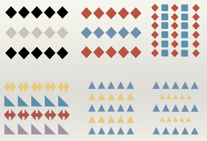 Pattern di rombi, frecce e triangoli colorati su fondo chiaro